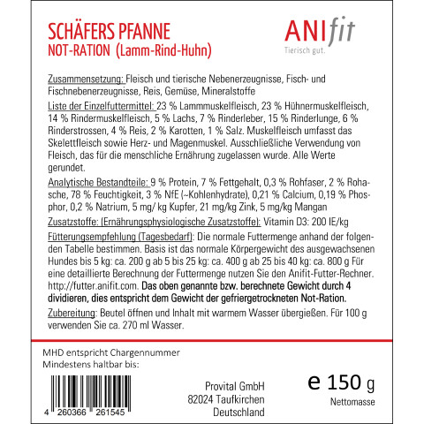 Hund Nassfutter Notration Schäfers Pfanne 150g 1 Stück -5- Anifit